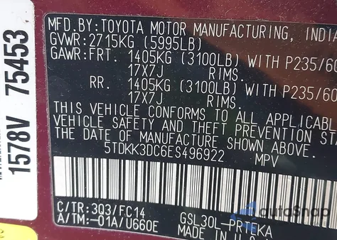 2014 Toyota Sienna Le V6 8 Passenger z USA, uszkodzony, nr VIN 5TDKK3DC6ES496922